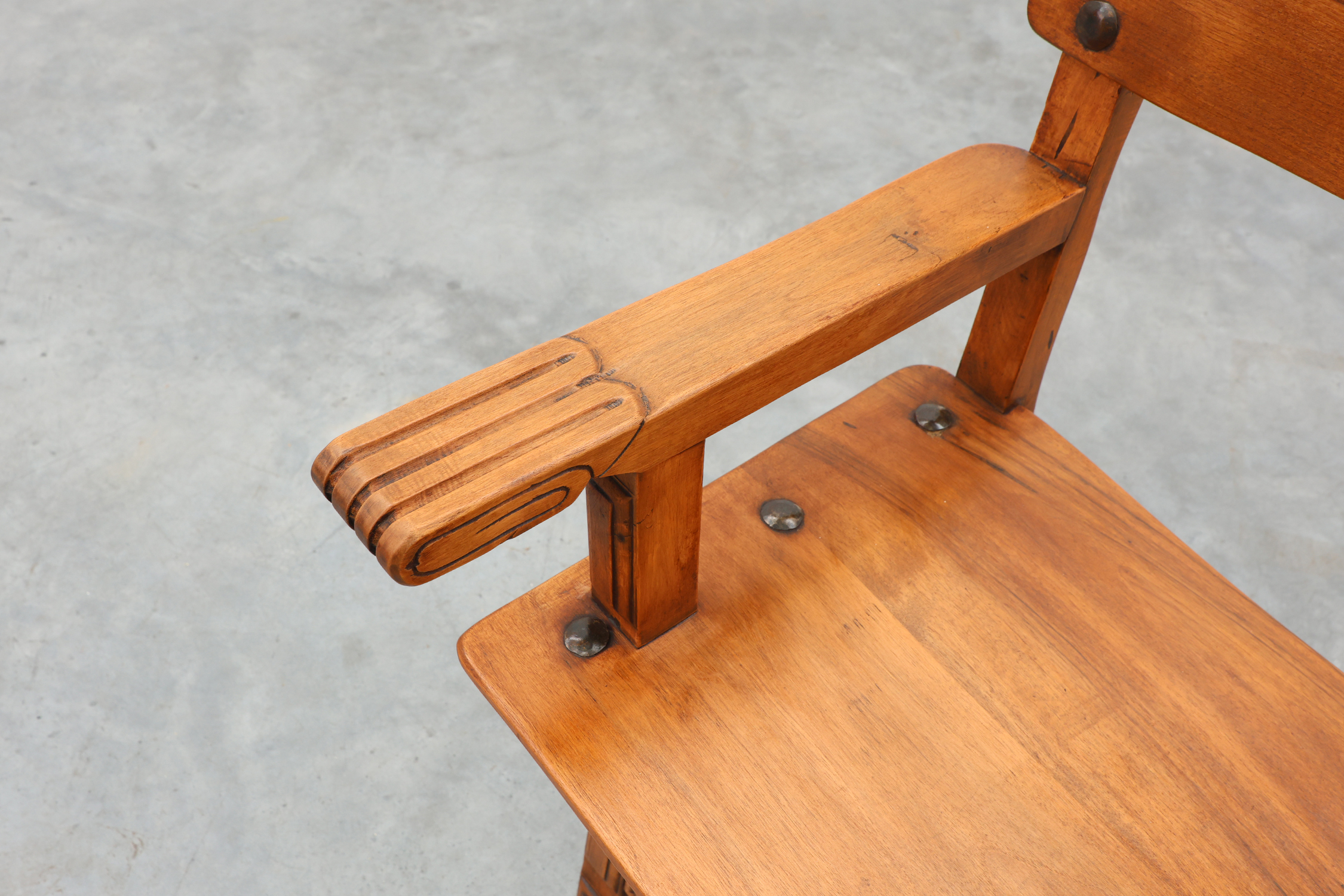 Pair of 2 Rustic carved oak side chairs, Spain ca. 1900thumbnail